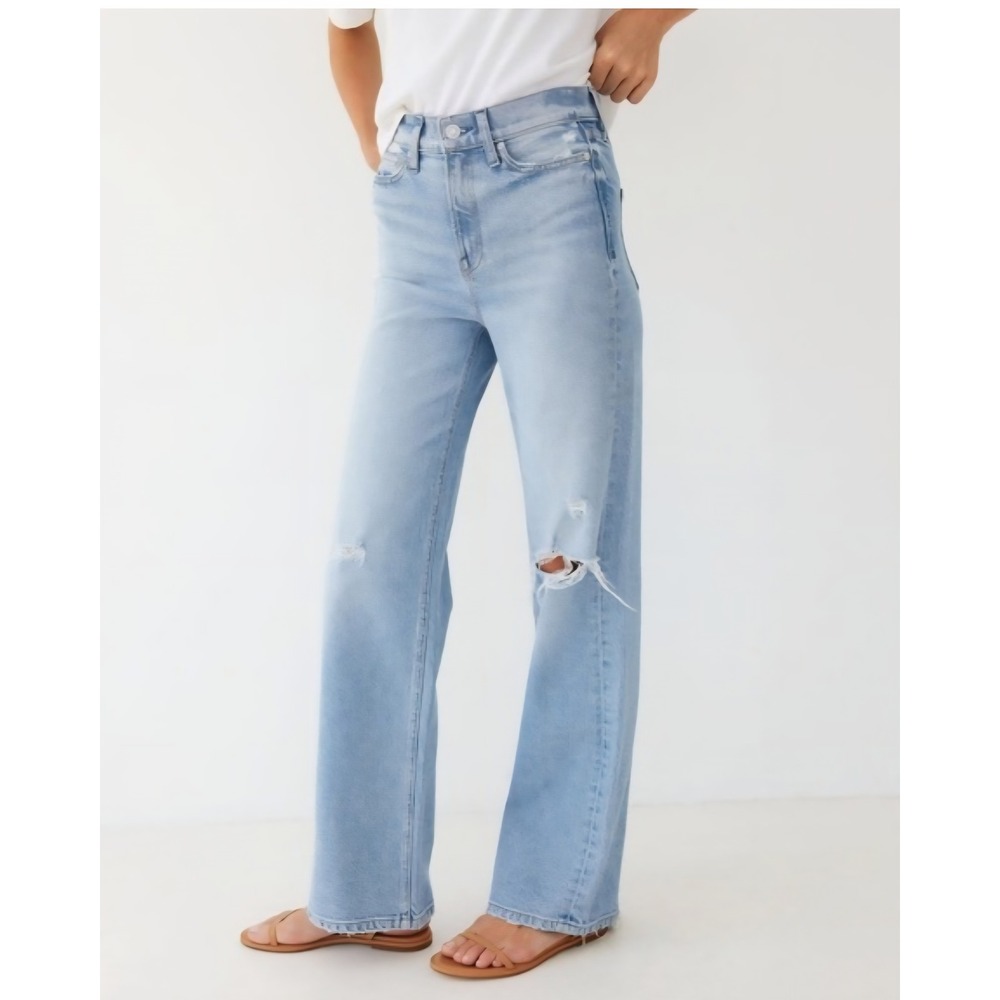 AYR The Secret Sauce Distressed Wide Leg Jeans Light Wash Blue Size 26S